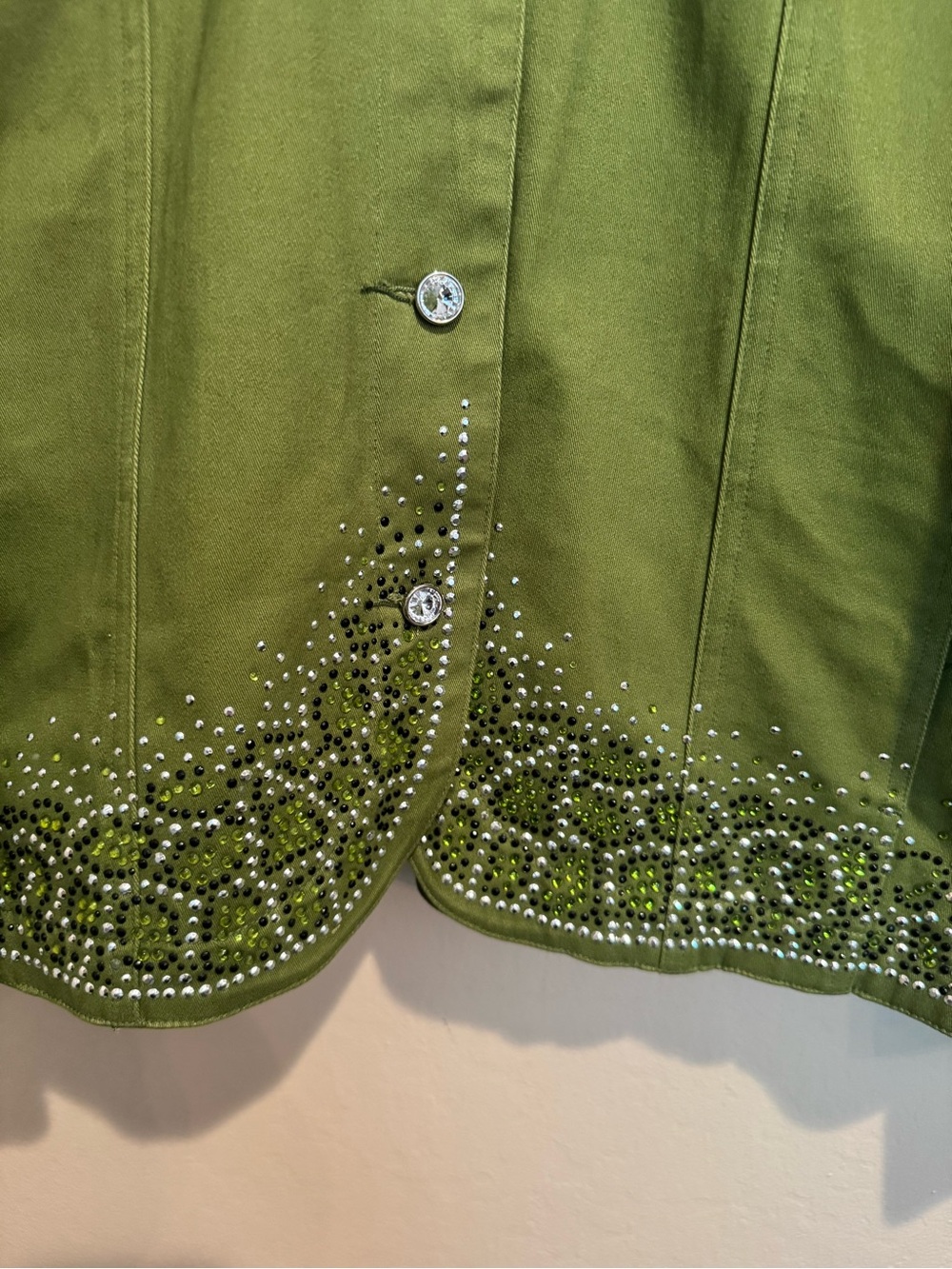 Artsy Quacker Factory Olive Green Rhinestone Embellished Collared Jacket - Picture 5 of 8